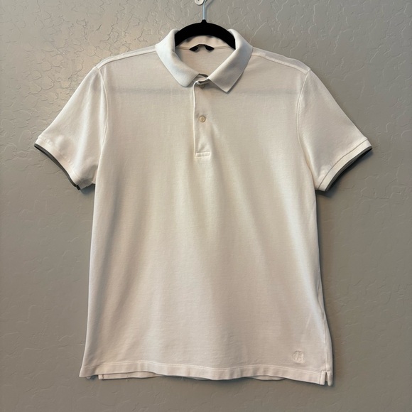 Massimo Dutti white solid pique polo short sleeve shirt with gray trim sz medium - Picture 1 of 16